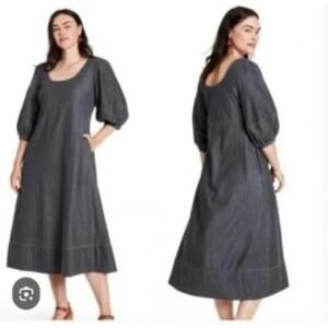 Rachel Comey x Target Dress Grey Chambray Puff Sleeve Midi Dress Small
